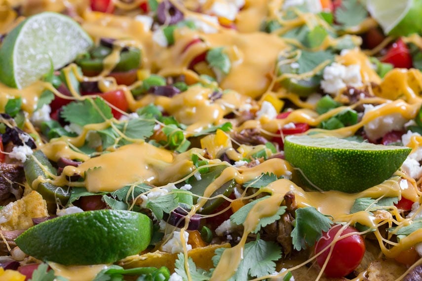 Low FODMAP Shredded Pork Nachos with 3-Cheese Beer Queso - FODMAP Everyday