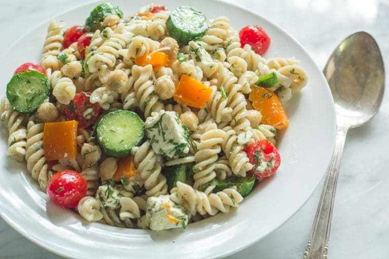 Gluten Free & Low FODMAP Fusilli Pasta Salad with Chickpeas & Feta ...