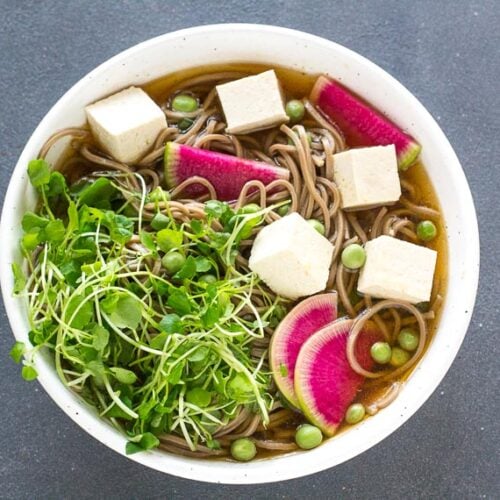 Low FODMAP Cold Soba Soup with Watercress and Radishes - FODMAP Everyday