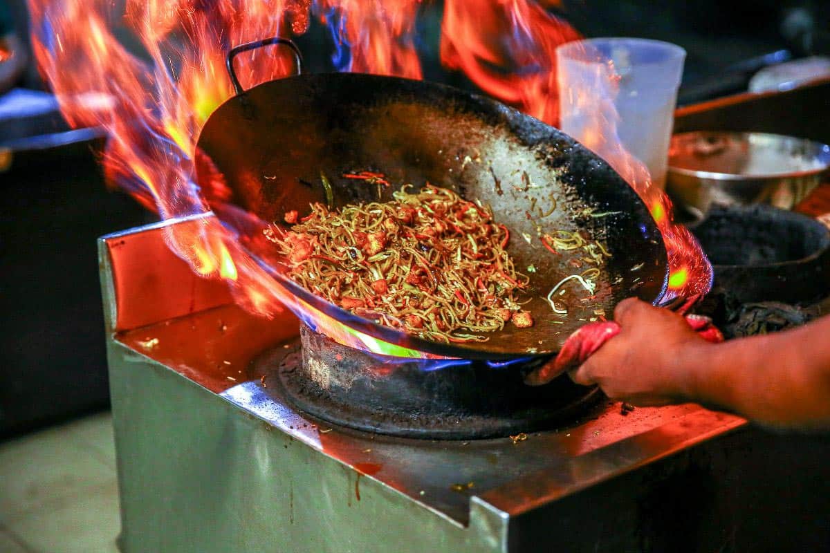 hot food in wok.