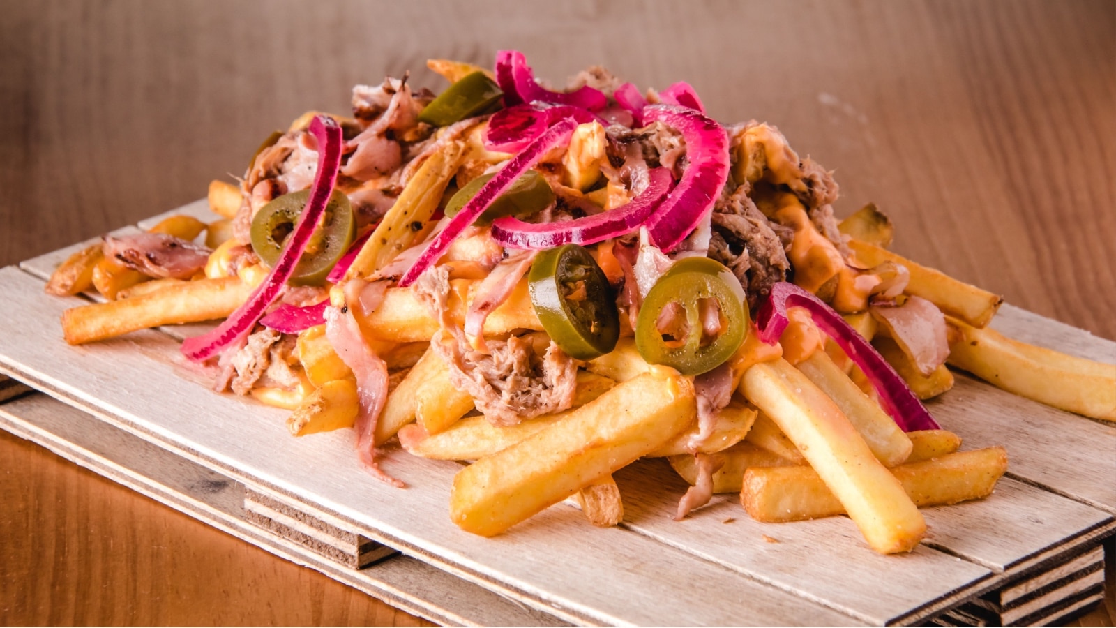 Fries with pulled pork. 