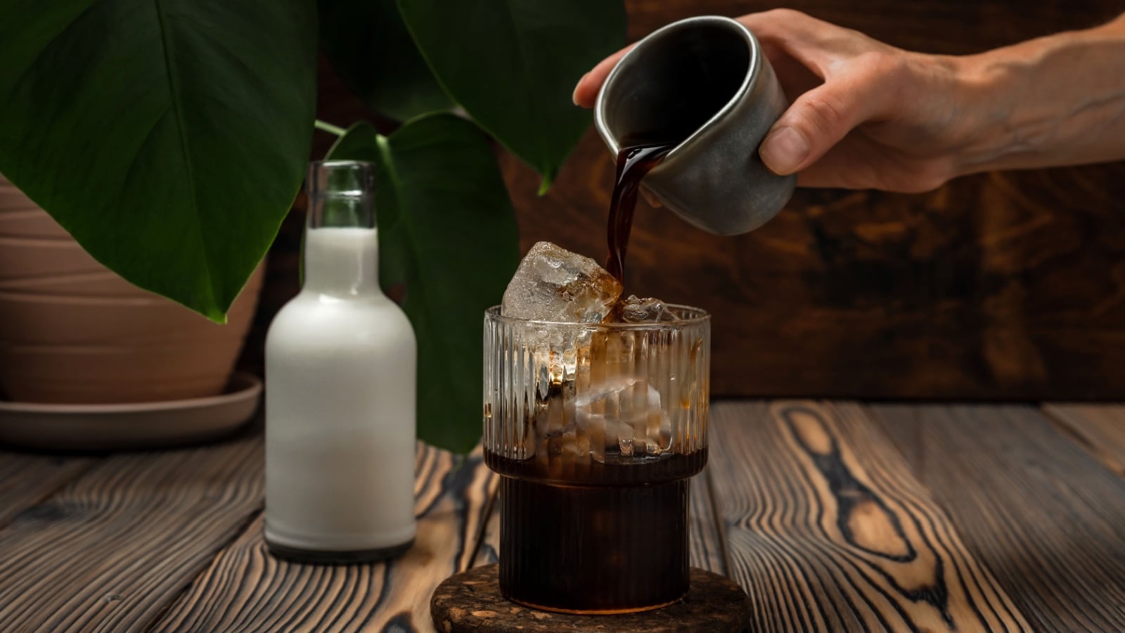 Pour coffee over ice. 