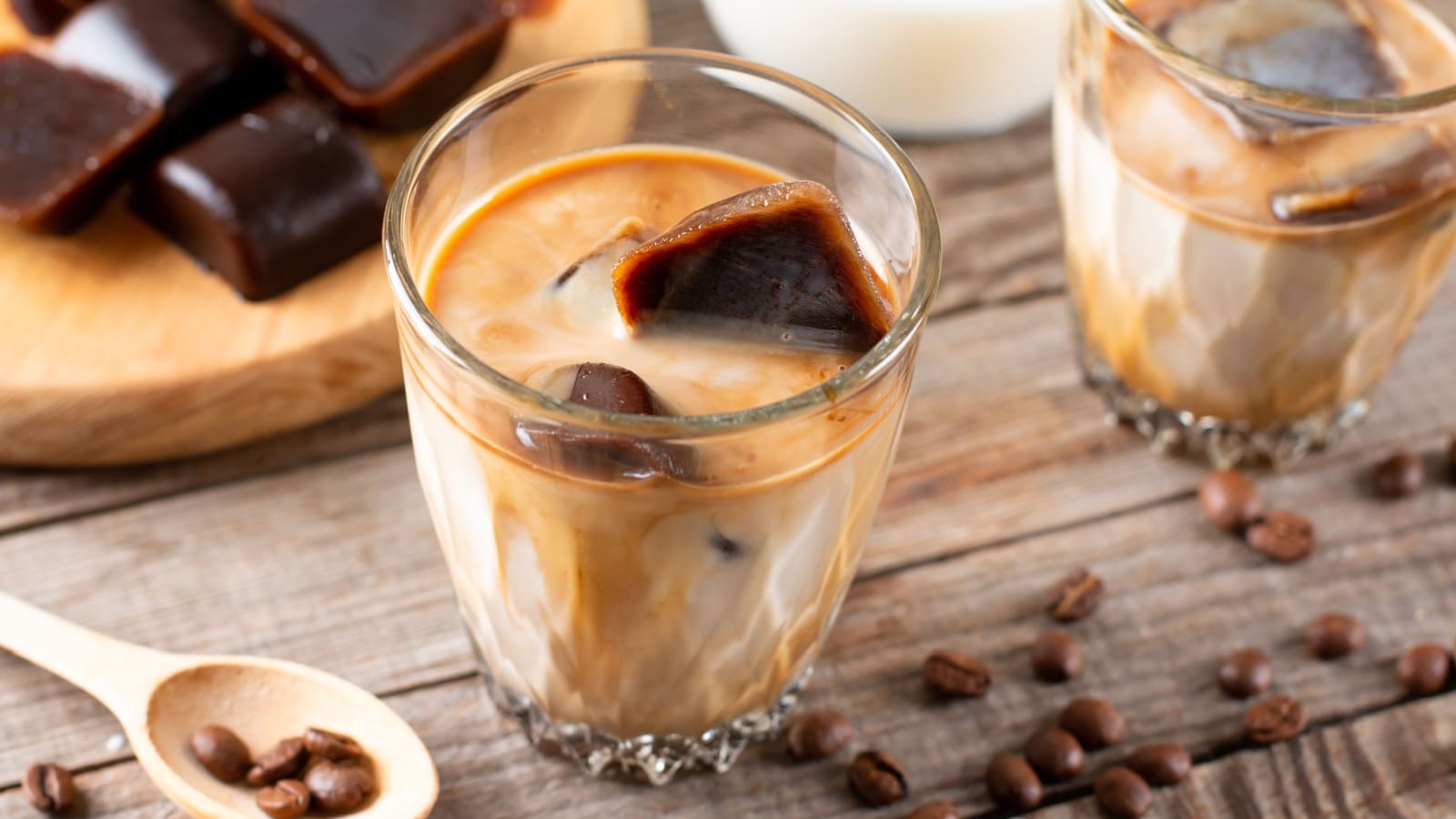 iced coffee with coffee ice cubes. 