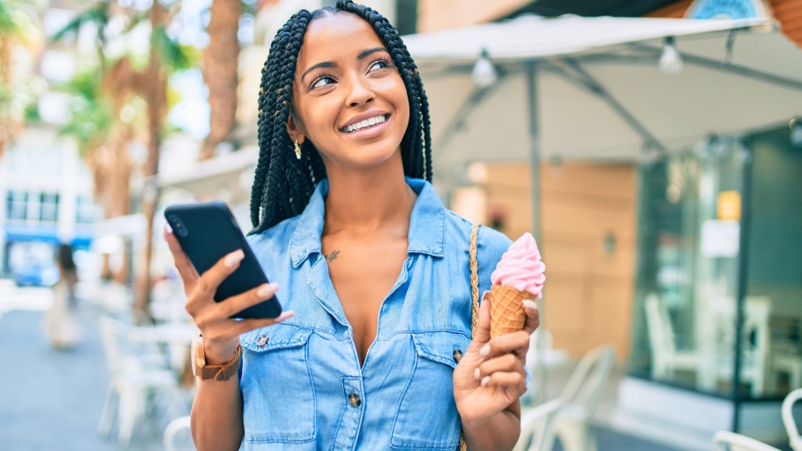 woman eating ice cream.