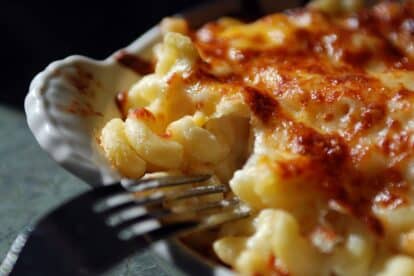 close up of macaroni and cheese