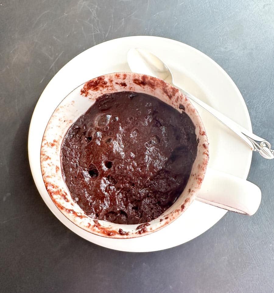 Baked mug cake in mug.