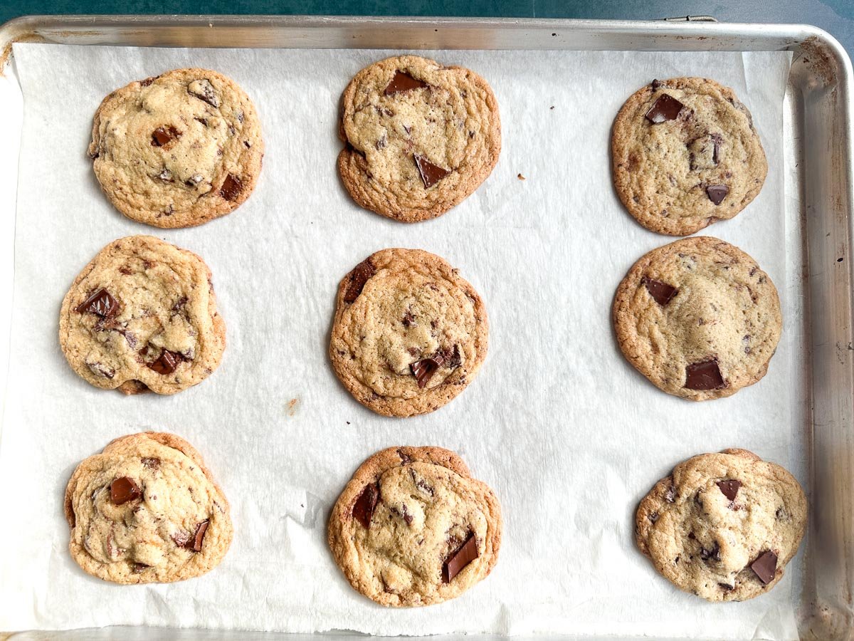 baked cookies on pan and rack cooling.