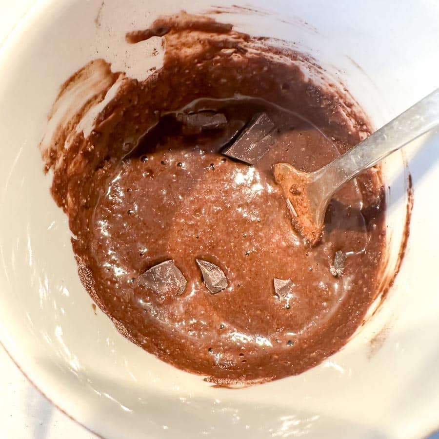 mug cake batter in mug.