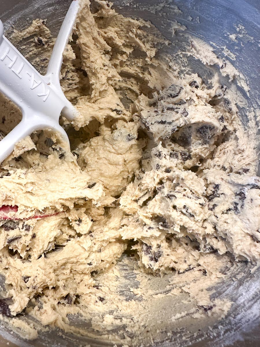 tahini chocolate chunk cookie batter.